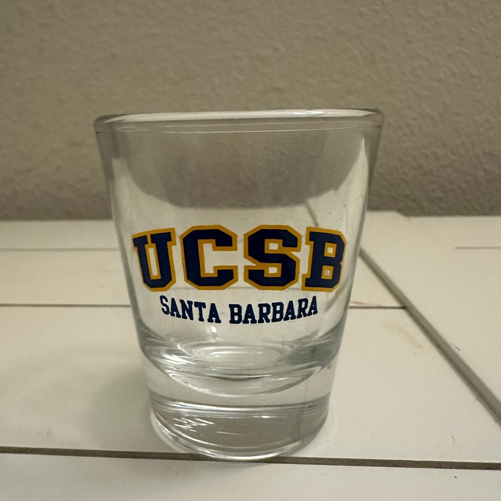 Santa Barbara Clear Shot Glass with Blue and Gold Logo